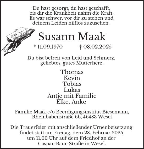 Traueranzeige von Susann Maak von Tageszeitung
