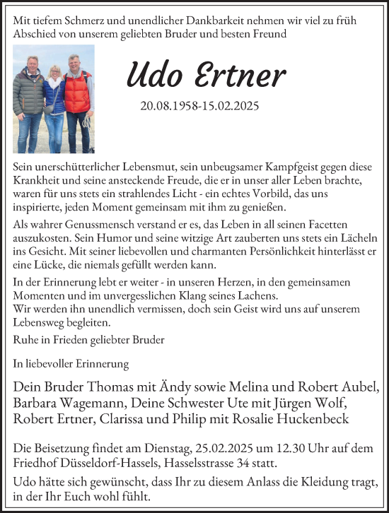 Traueranzeige von Udo Ertner von Tageszeitung