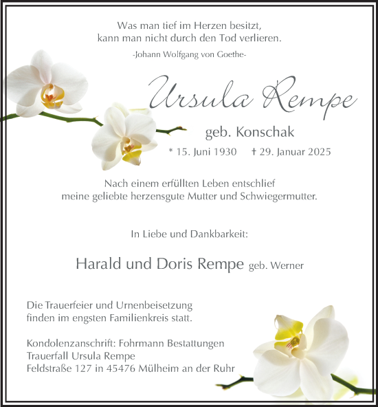 Traueranzeige von Ursula Rempe von Tageszeitung