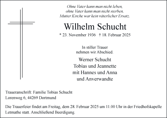 Traueranzeige von Wilhelm Schucht von Tageszeitung