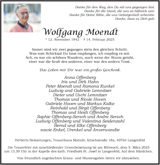 Traueranzeige von Wolfgang Moendt von Tageszeitung