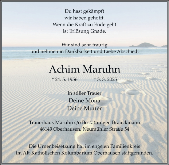 Traueranzeige von Achim Maruhn von Tageszeitung