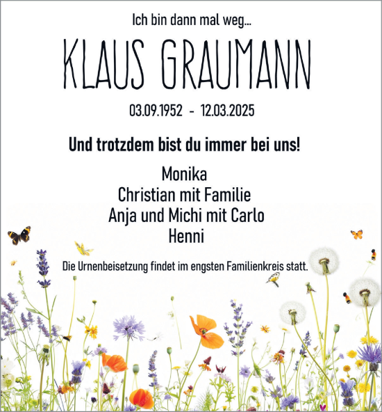 Traueranzeige von Klaus Graumann von Tageszeitung