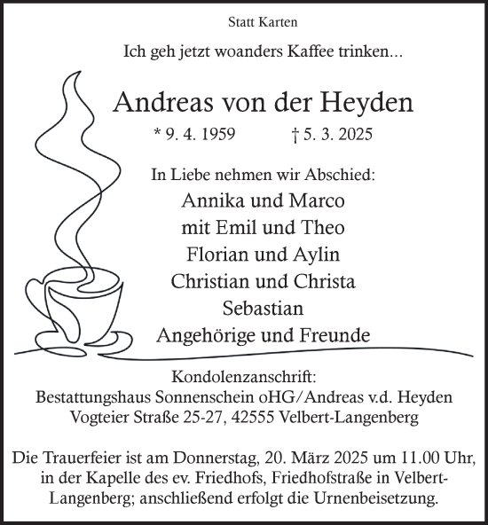 Traueranzeige von Andreas von der Heyden von Tageszeitung