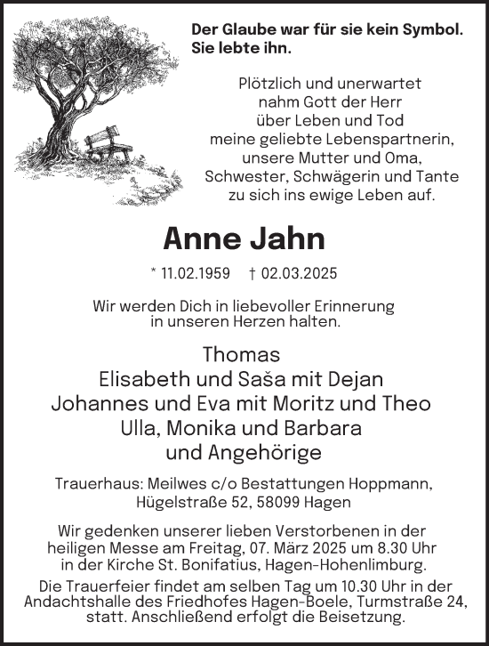 Traueranzeige von Anne Jahn von Tageszeitung