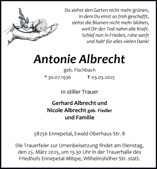Traueranzeige von Antonie Albrecht von Tageszeitung