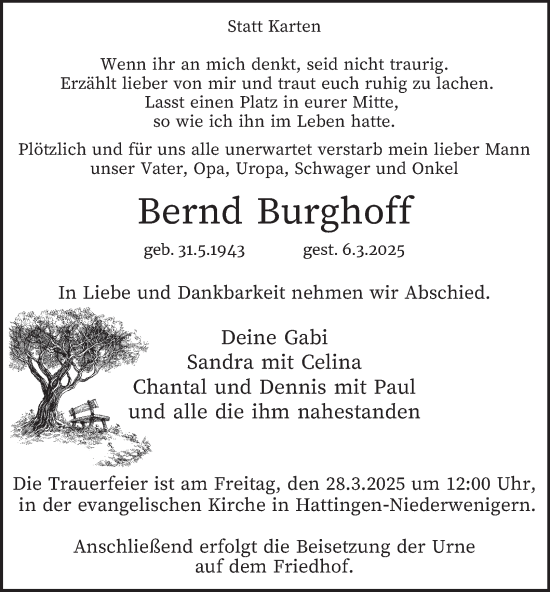 Traueranzeige von Bernd Burghoff von Tageszeitung