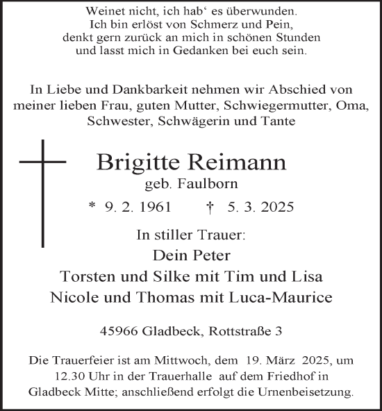 Traueranzeige von Brigitte Reimann von Tageszeitung