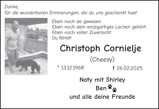 Traueranzeige von Christoph Cornielje von Tageszeitung