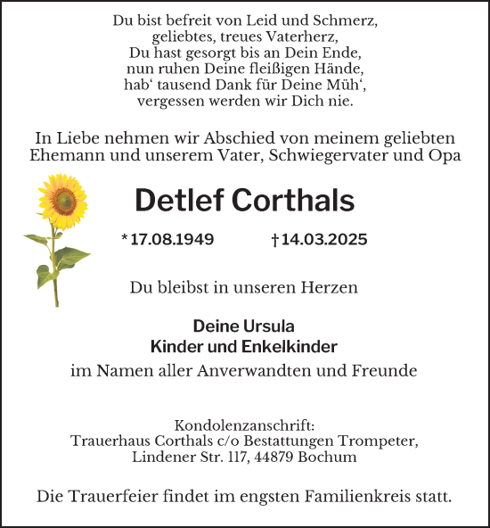 Traueranzeige von Detlef Corthals von Tageszeitung