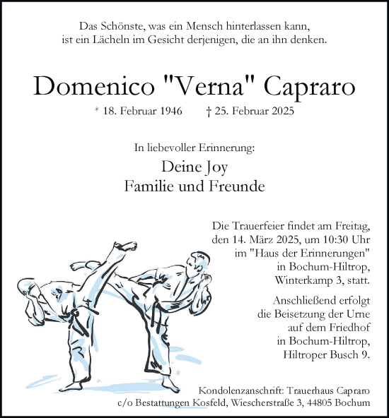 Traueranzeige von Domenico Capraro von Tageszeitung