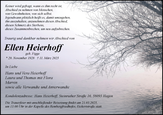 Traueranzeige von Ellen Heierhoff von Tageszeitung