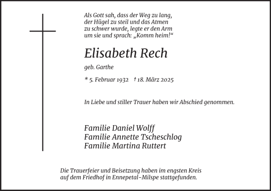 Traueranzeige von Elisabeth Rech von Tageszeitung