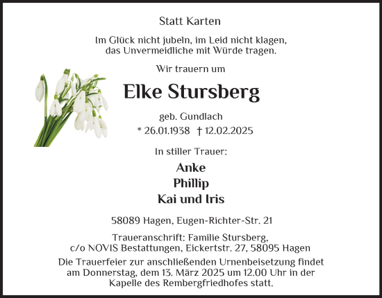 Traueranzeige von Elke Stursberg von Tageszeitung