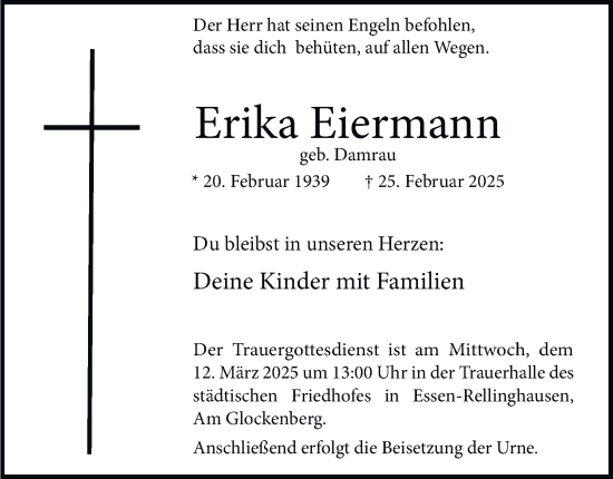 Traueranzeige von Erika Eiermann von Tageszeitung