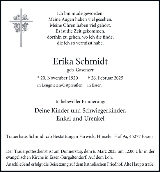 Traueranzeige von Erika Schmidt von Tageszeitung