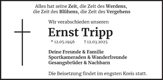 Traueranzeige von Ernst Tripp von Tageszeitung