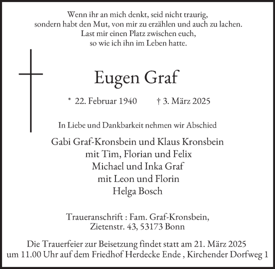 Traueranzeige von Eugen Graf von Tageszeitung