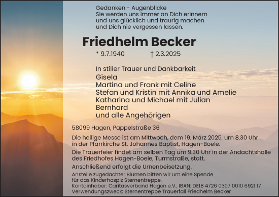 Traueranzeige von Friedhelm Becker von Tageszeitung