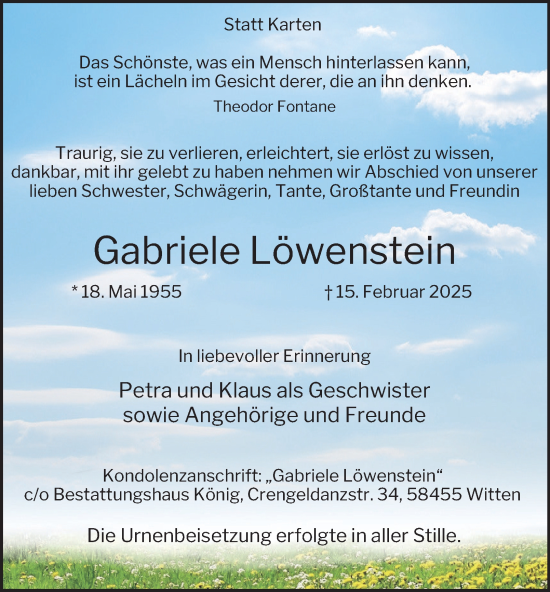 Traueranzeige von Gabriele Löwenstein von Tageszeitung