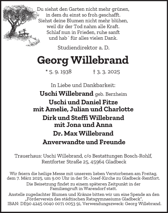 Traueranzeige von Georg Willebrand von Tageszeitung