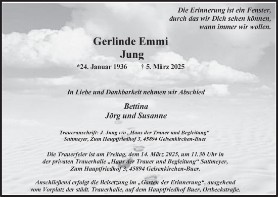 Traueranzeige von Gerlinde Emmi Jung von Tageszeitung