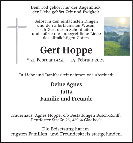 Traueranzeige von Gert Hoppe von Tageszeitung