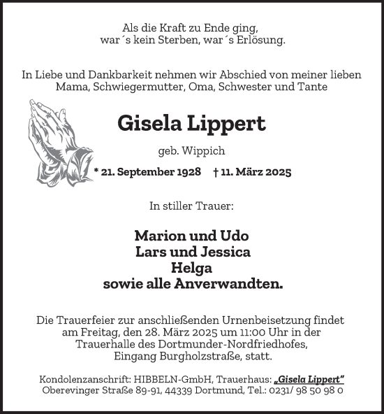 Traueranzeige von Gisela Lippert von Tageszeitung