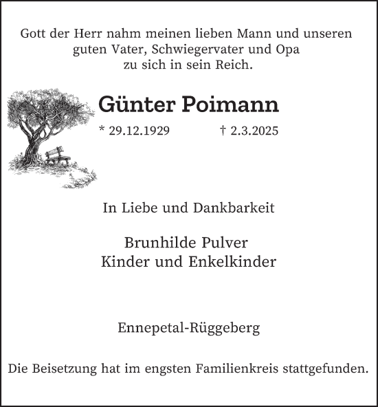 Traueranzeige von Günter Poimann von Tageszeitung