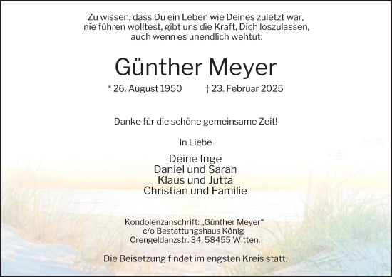 Traueranzeige von Günther Meyer von Tageszeitung