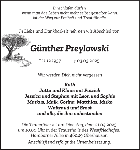 Traueranzeige von Günther Preylowski von Tageszeitung