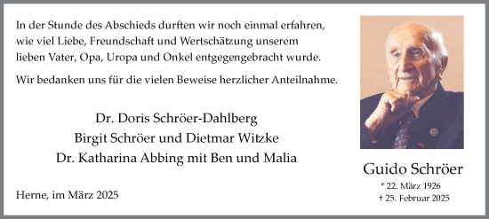 Traueranzeige von Guido Schröer von Tageszeitung