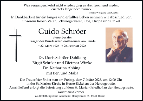 Traueranzeige von Guido Schröer von Tageszeitung
