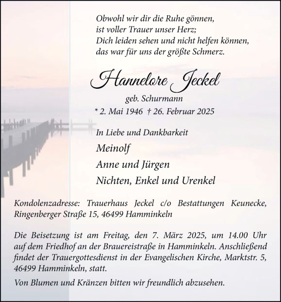 Traueranzeige von Hannelore Jeckel von Tageszeitung