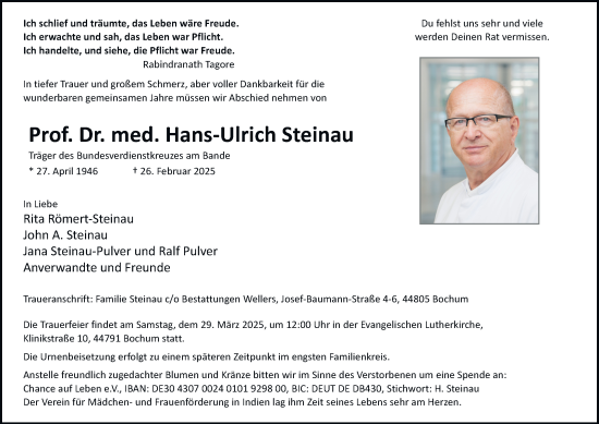 Traueranzeige von Hans-Ulrich Steinau von Tageszeitung