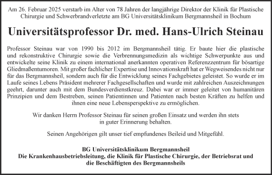 Traueranzeige von Hans-Ulrich Steinau von Tageszeitung