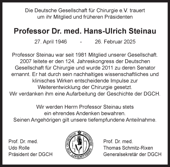 Traueranzeige von Hans-Ulrich Steinau von Tageszeitung