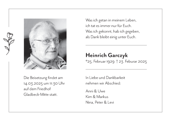 Traueranzeige von Heinrich Garczyk von Tageszeitung
