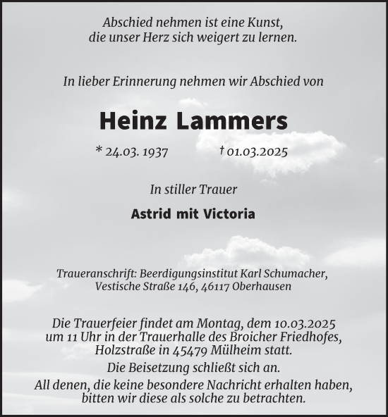 Traueranzeige von Heinz Lammers von Tageszeitung