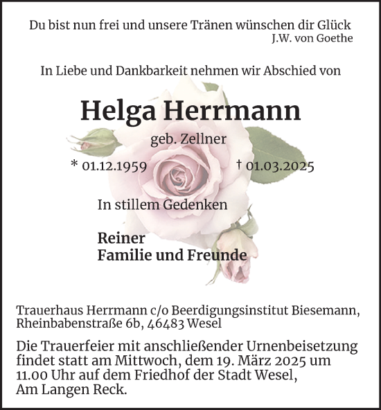 Traueranzeige von Helga Herrmann von Tageszeitung