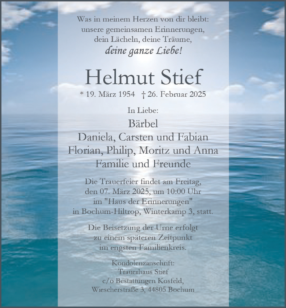  Traueranzeige für Helmut Stief vom 01.03.2025 aus Tageszeitung