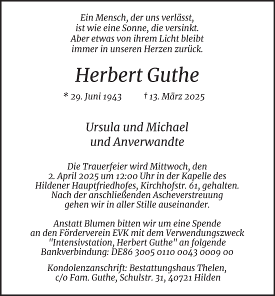 Traueranzeige von Herbert Guthe von Tageszeitung