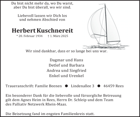 Traueranzeige von Herbert Kuschnereit von Tageszeitung