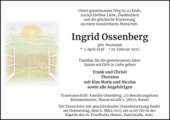 Traueranzeige von Ingrid Ossenberg von Tageszeitung