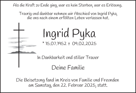 Traueranzeige von Ingrid Pyka von Tageszeitung