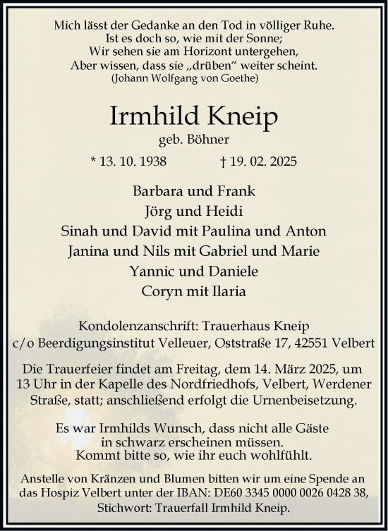 Traueranzeige von Irmhild Kneip von Tageszeitung