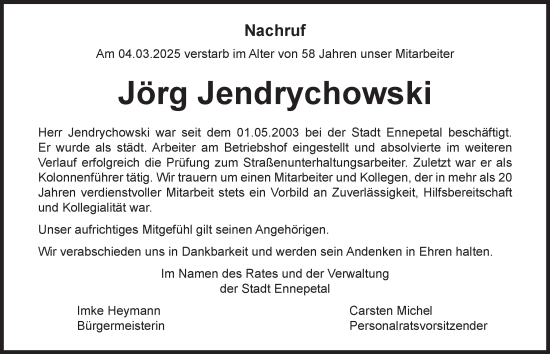 Traueranzeige von Jörg Jendrychowski von Tageszeitung