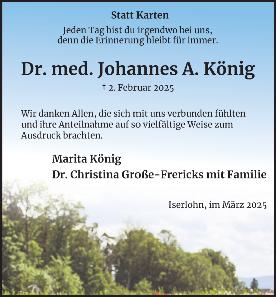 Traueranzeige von Johannes A. König von Tageszeitung