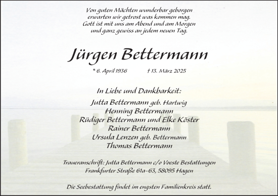 Traueranzeige von Jürgen Bettermann von Tageszeitung