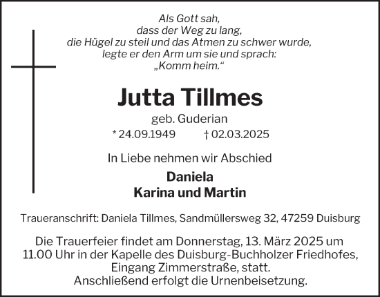 Traueranzeige von Jutta Tillmes von Tageszeitung
